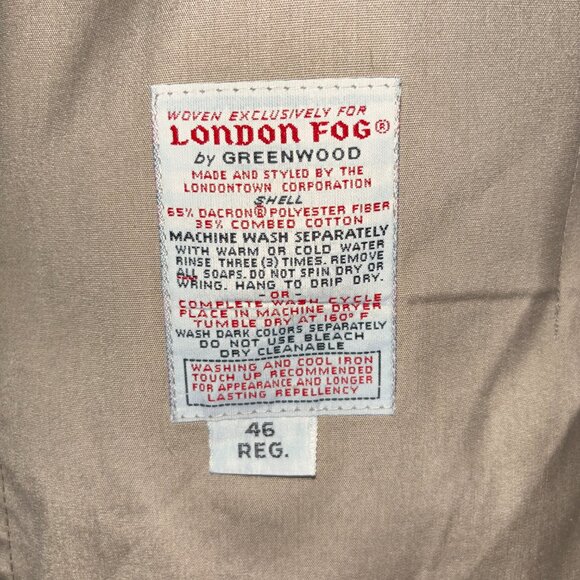 London‎ Fog Maincoats Trench Coat 46R Khaki Belted Zip-In Liner Double Breasted - Picture 14 of 16